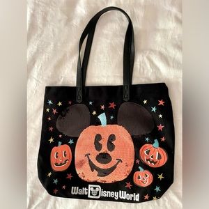 Walt Disney World Canvas Tote Bag Halloween Pumpkin Mickey Mouse Treat Bag